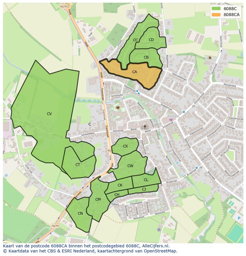 Afbeelding van het postcodegebied 6088 CA op de kaart.
