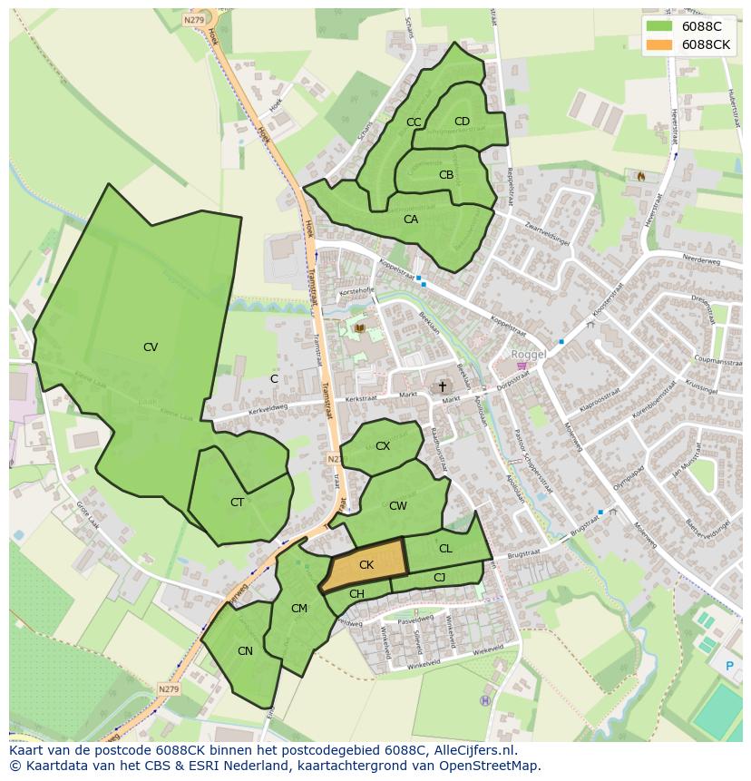 Afbeelding van het postcodegebied 6088 CK op de kaart.