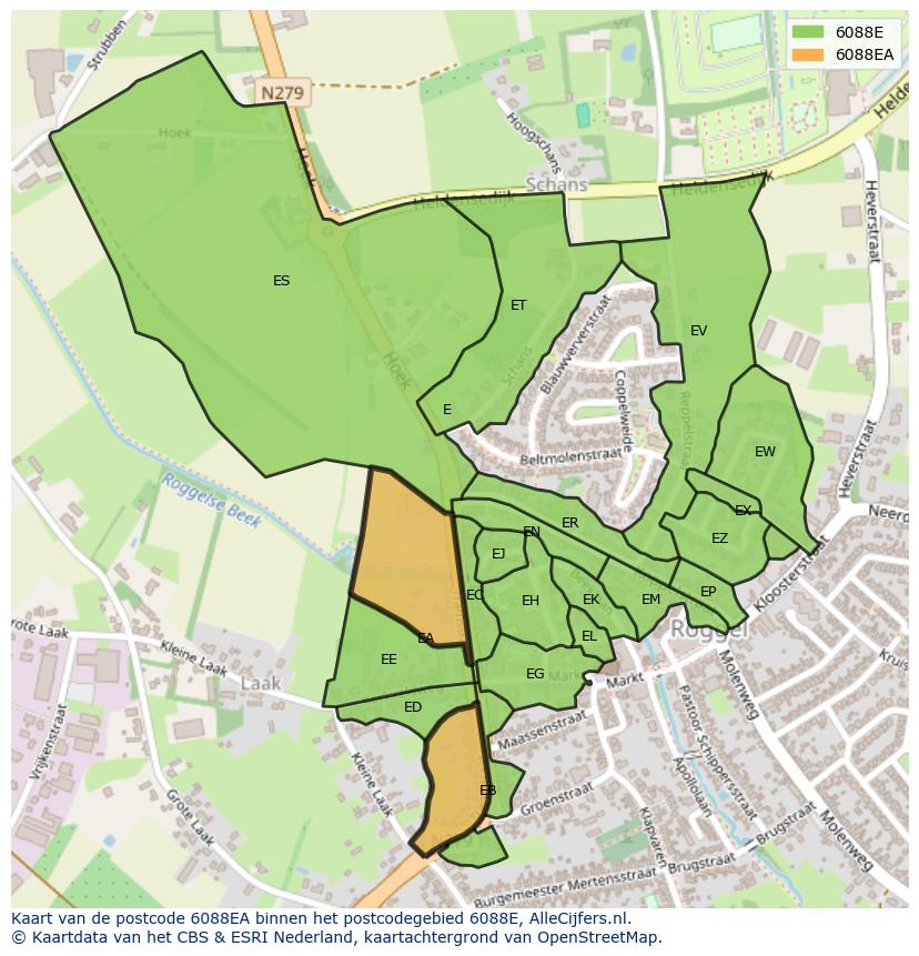 Afbeelding van het postcodegebied 6088 EA op de kaart.