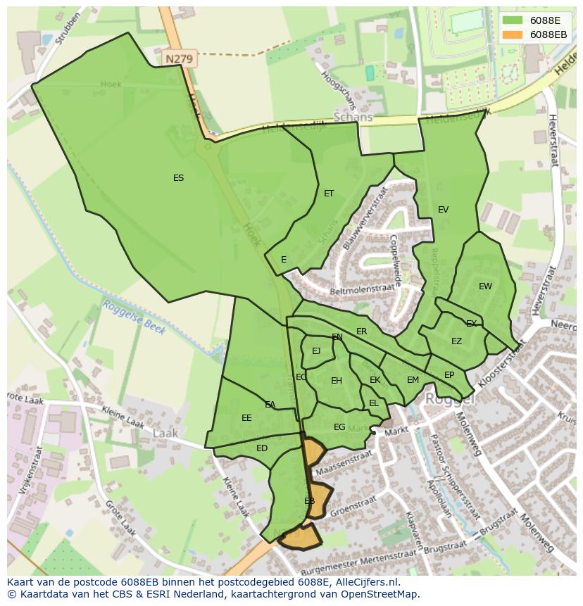 Afbeelding van het postcodegebied 6088 EB op de kaart.