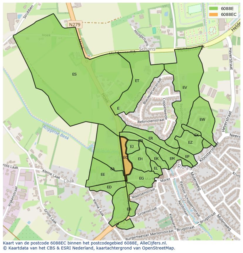 Afbeelding van het postcodegebied 6088 EC op de kaart.