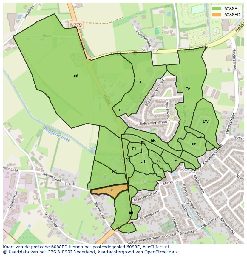 Afbeelding van het postcodegebied 6088 ED op de kaart.