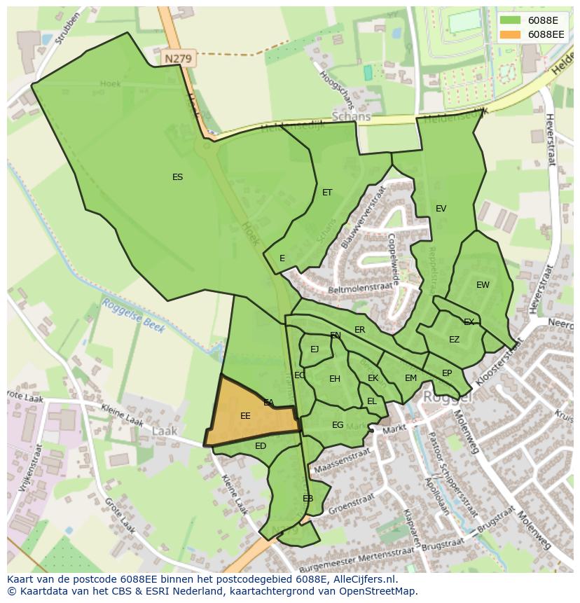 Afbeelding van het postcodegebied 6088 EE op de kaart.
