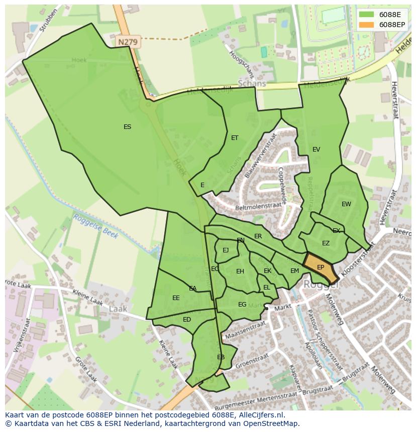 Afbeelding van het postcodegebied 6088 EP op de kaart.