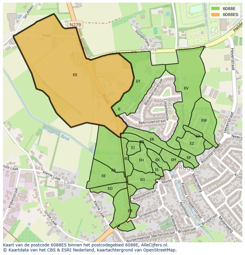 Afbeelding van het postcodegebied 6088 ES op de kaart.