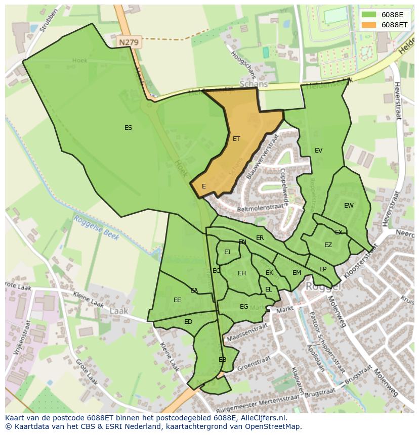 Afbeelding van het postcodegebied 6088 ET op de kaart.