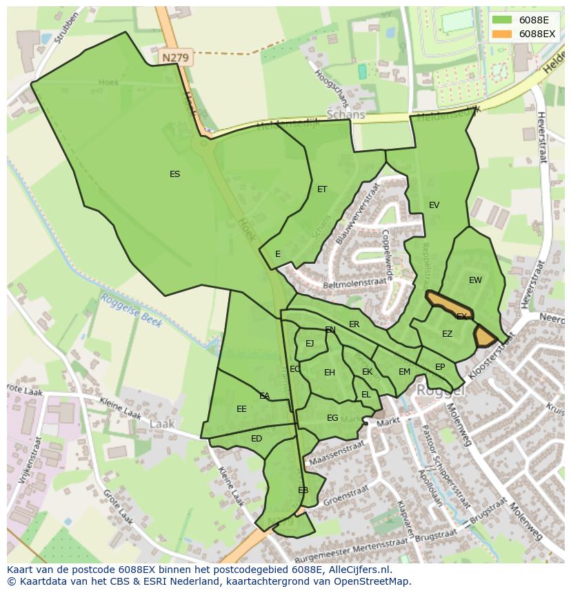 Afbeelding van het postcodegebied 6088 EX op de kaart.