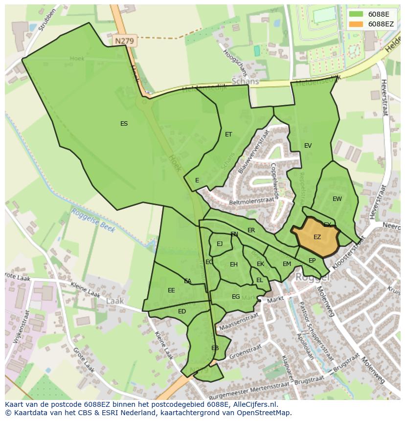 Afbeelding van het postcodegebied 6088 EZ op de kaart.