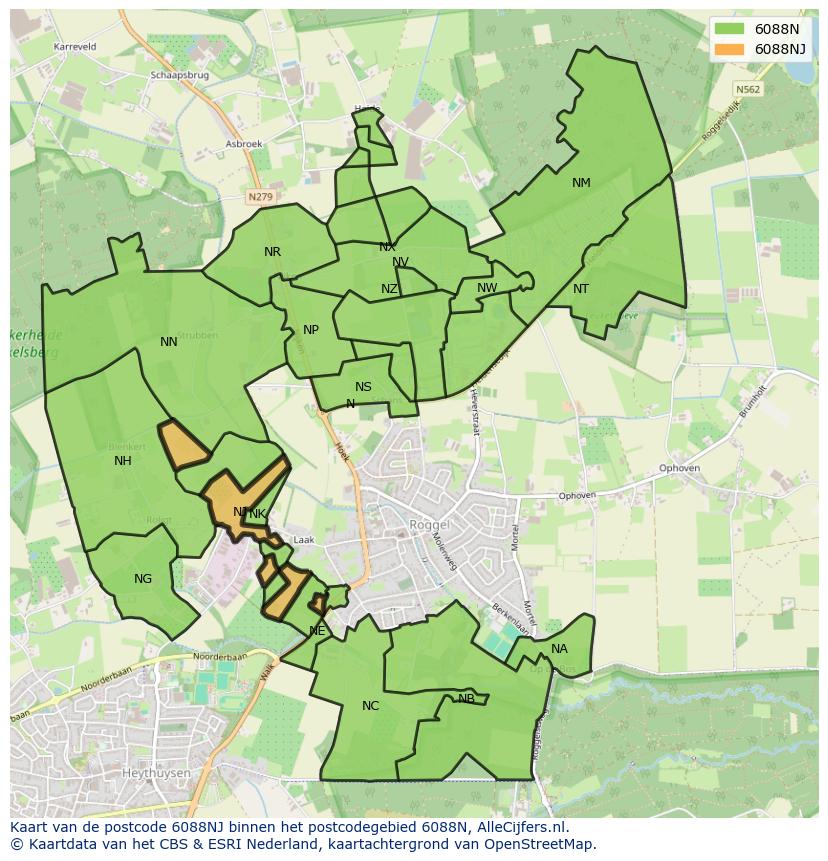 Afbeelding van het postcodegebied 6088 NJ op de kaart.