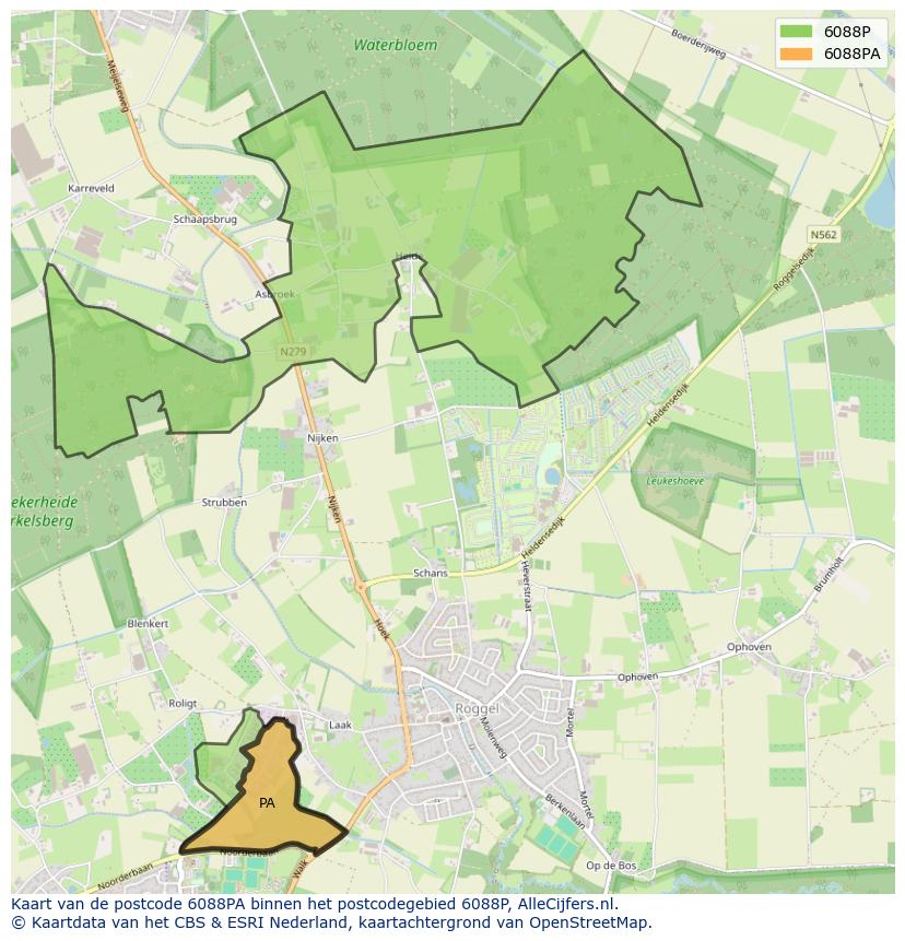 Afbeelding van het postcodegebied 6088 PA op de kaart.