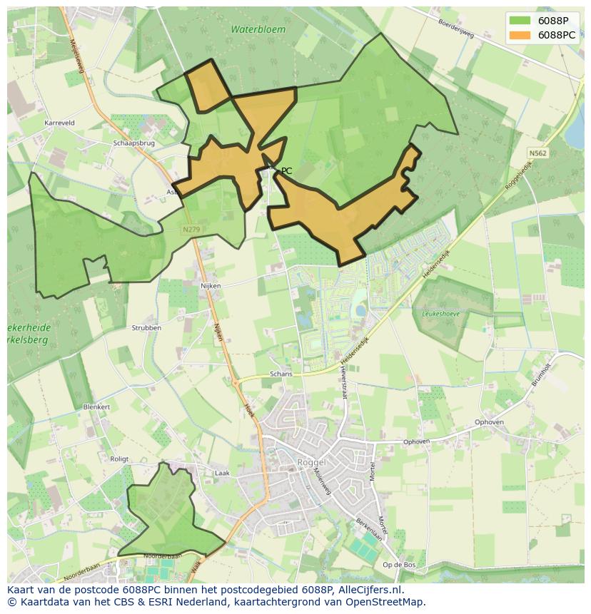 Afbeelding van het postcodegebied 6088 PC op de kaart.