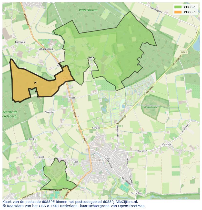 Afbeelding van het postcodegebied 6088 PE op de kaart.