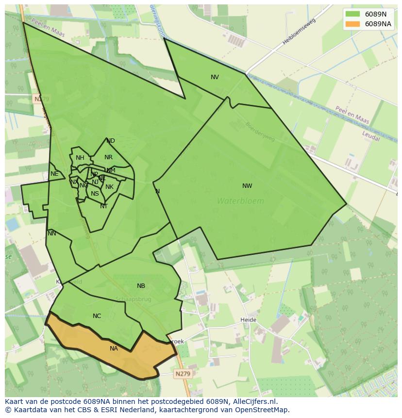 Afbeelding van het postcodegebied 6089 NA op de kaart.