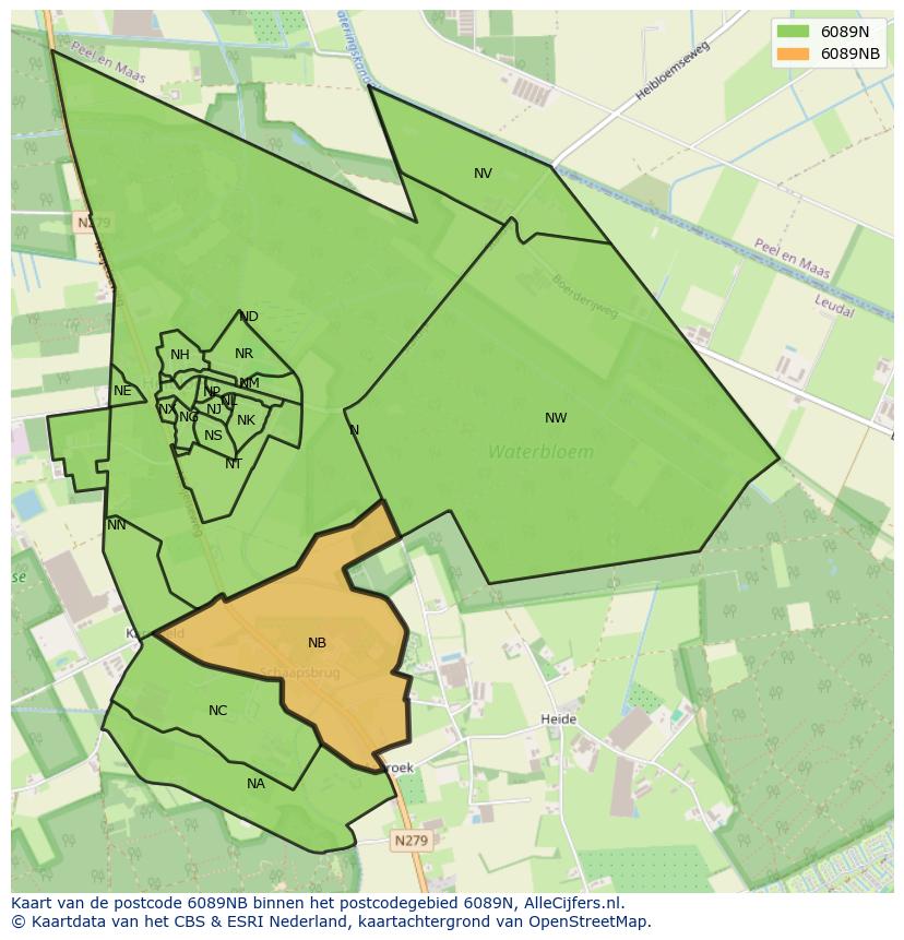 Afbeelding van het postcodegebied 6089 NB op de kaart.