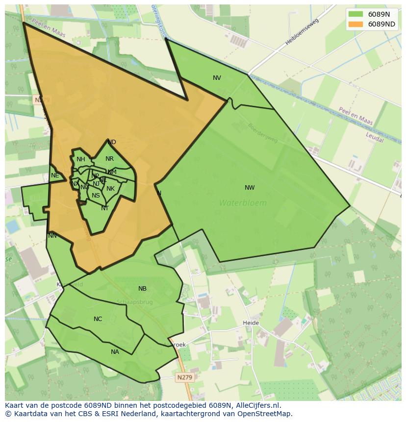Afbeelding van het postcodegebied 6089 ND op de kaart.