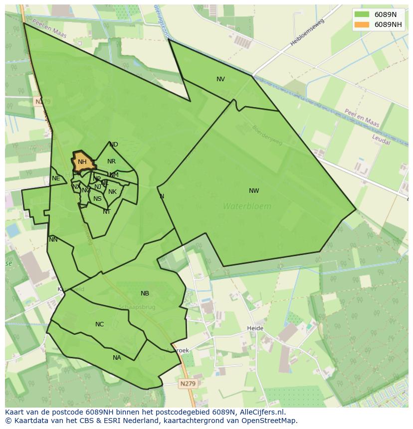 Afbeelding van het postcodegebied 6089 NH op de kaart.