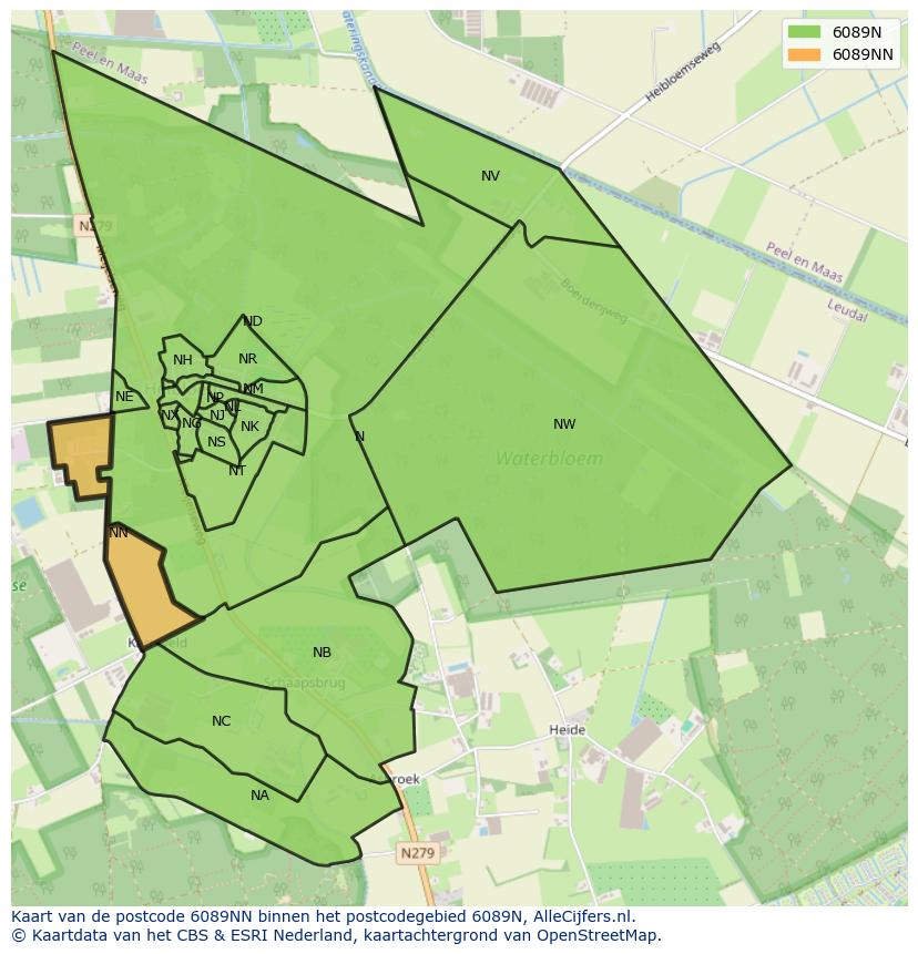 Afbeelding van het postcodegebied 6089 NN op de kaart.