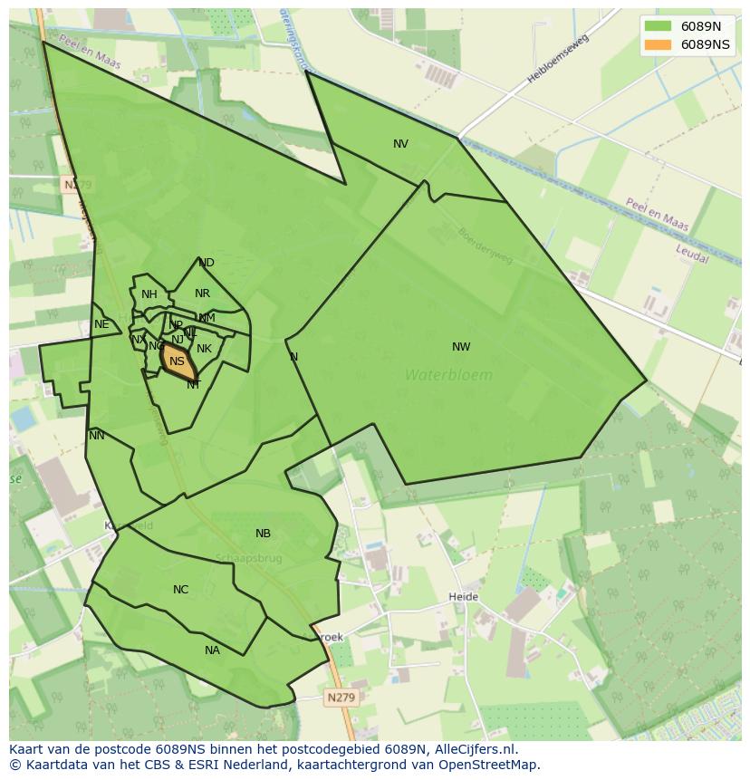 Afbeelding van het postcodegebied 6089 NS op de kaart.