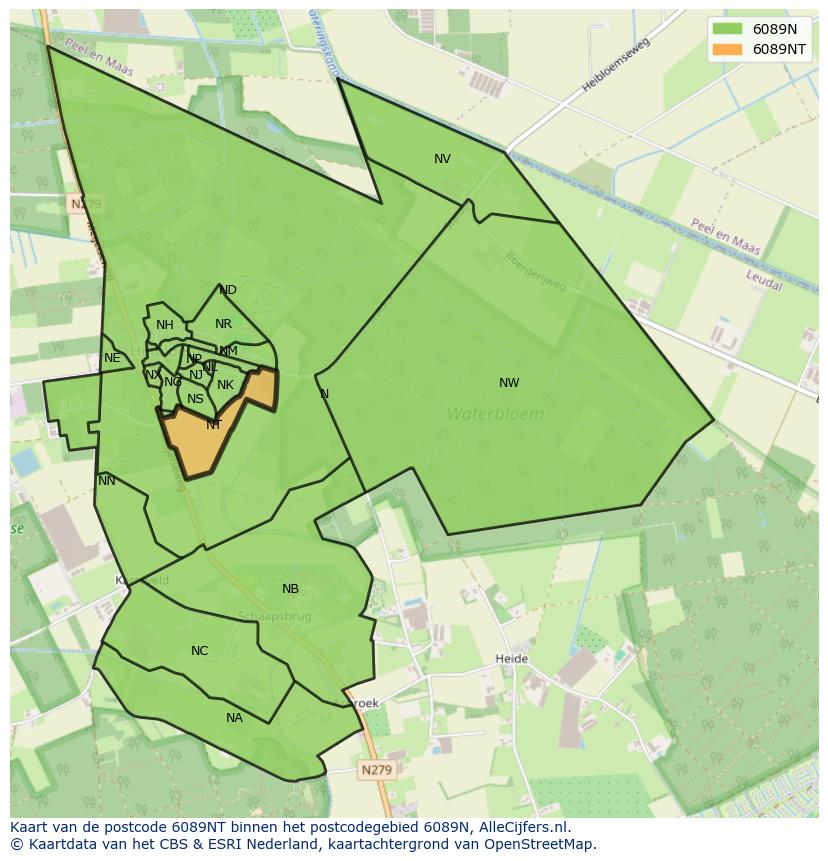 Afbeelding van het postcodegebied 6089 NT op de kaart.