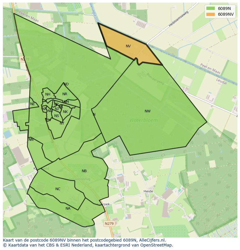 Afbeelding van het postcodegebied 6089 NV op de kaart.