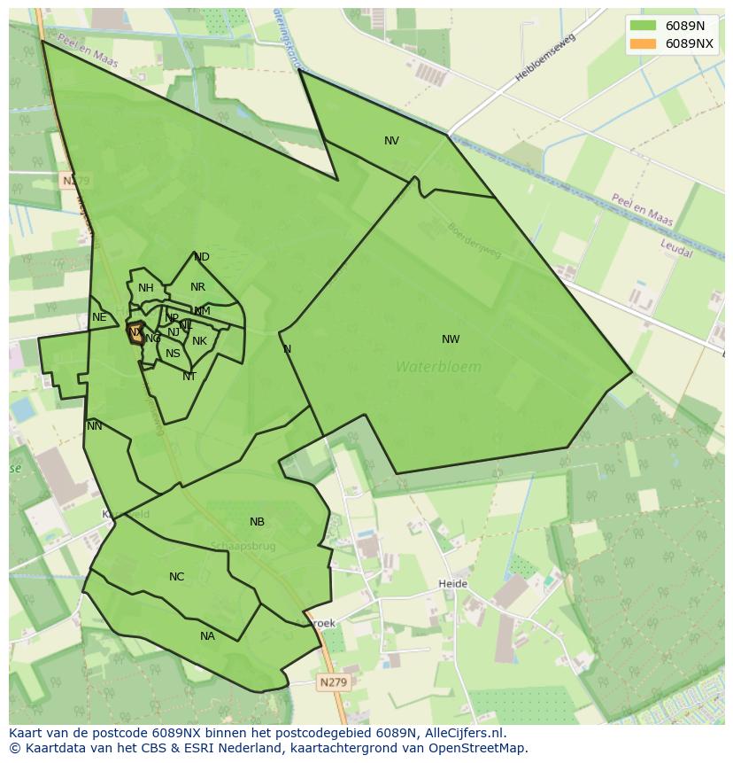 Afbeelding van het postcodegebied 6089 NX op de kaart.
