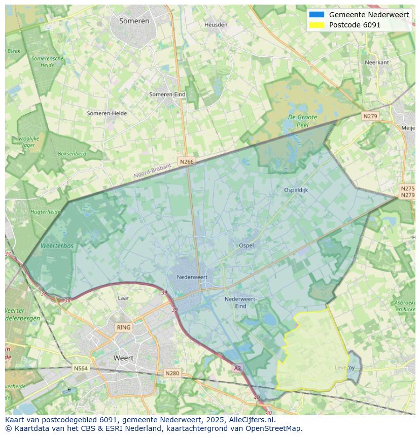 Afbeelding van het postcodegebied 6091 op de kaart.