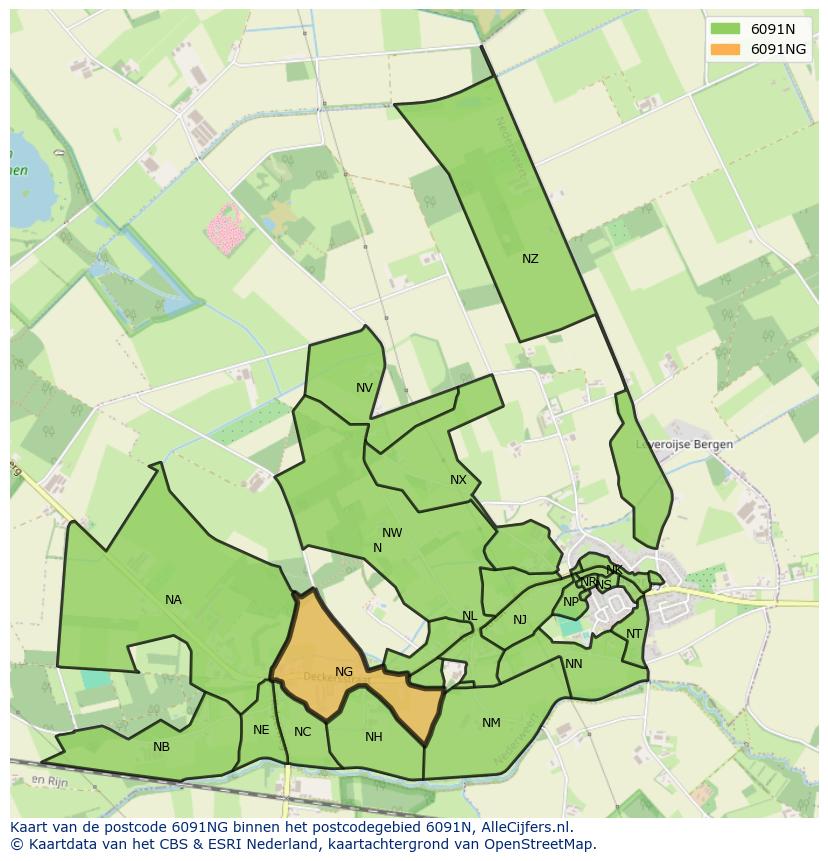 Afbeelding van het postcodegebied 6091 NG op de kaart.