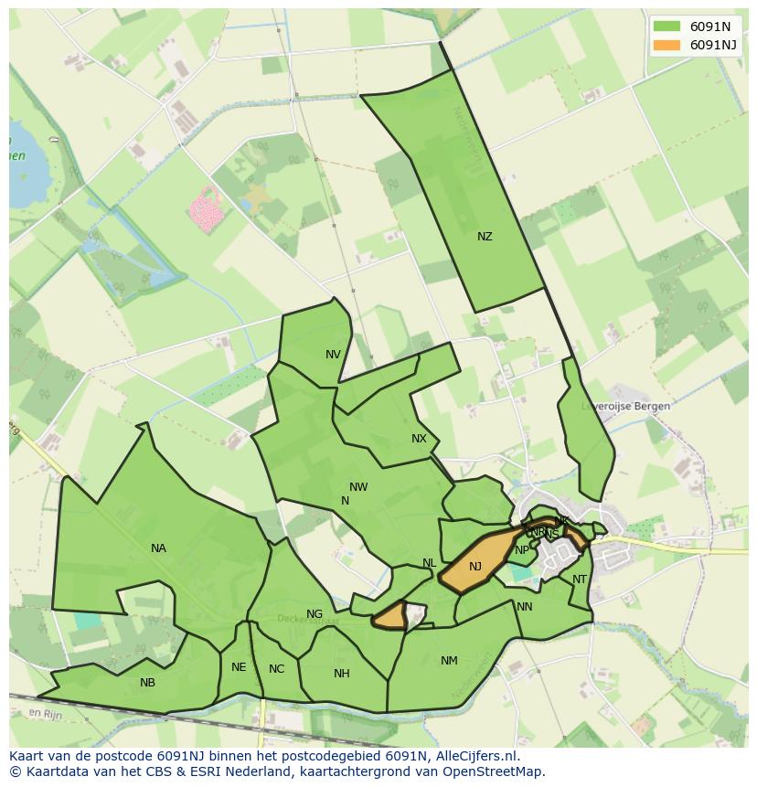 Afbeelding van het postcodegebied 6091 NJ op de kaart.