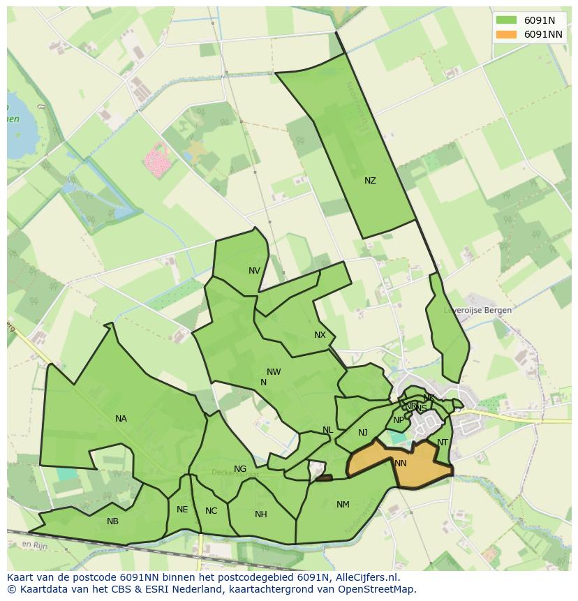 Afbeelding van het postcodegebied 6091 NN op de kaart.