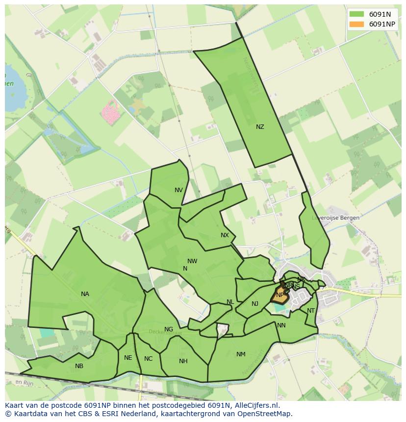 Afbeelding van het postcodegebied 6091 NP op de kaart.
