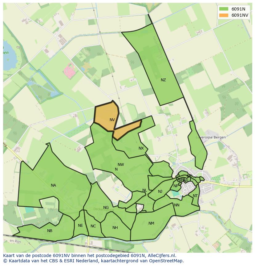 Afbeelding van het postcodegebied 6091 NV op de kaart.