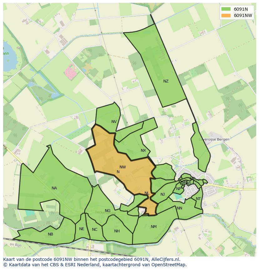 Afbeelding van het postcodegebied 6091 NW op de kaart.
