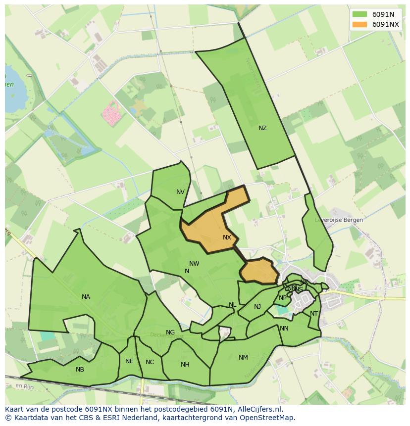 Afbeelding van het postcodegebied 6091 NX op de kaart.