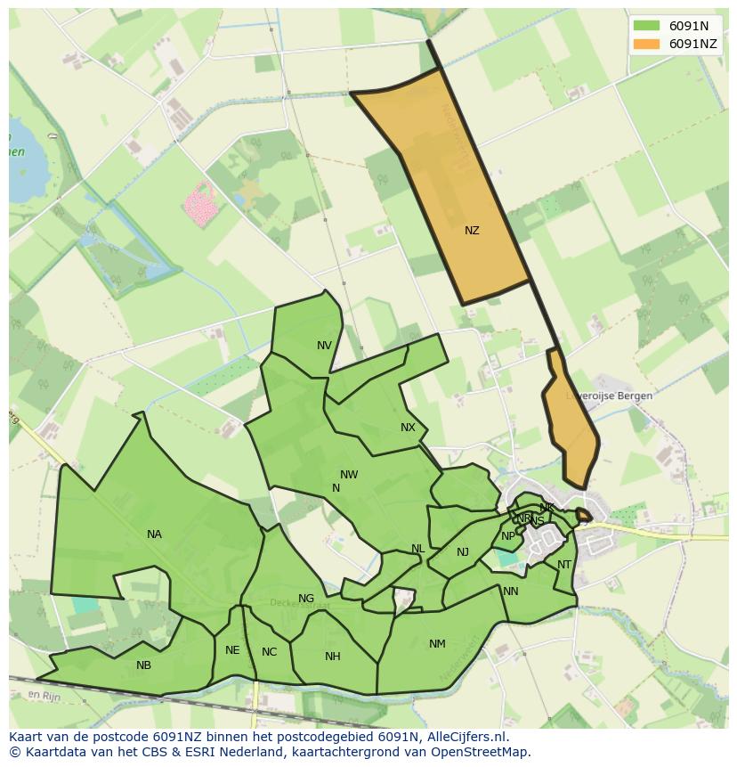 Afbeelding van het postcodegebied 6091 NZ op de kaart.