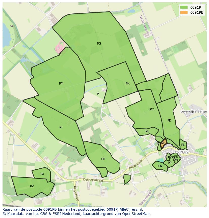 Afbeelding van het postcodegebied 6091 PB op de kaart.