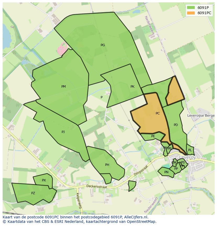 Afbeelding van het postcodegebied 6091 PC op de kaart.