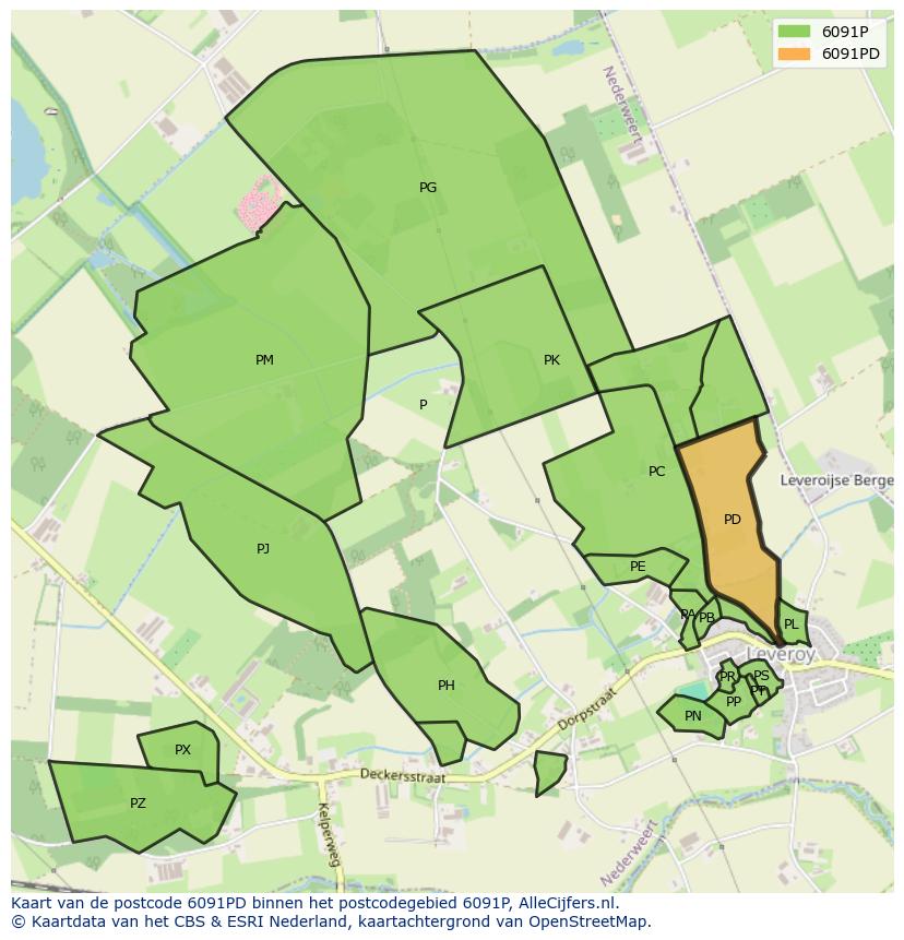 Afbeelding van het postcodegebied 6091 PD op de kaart.