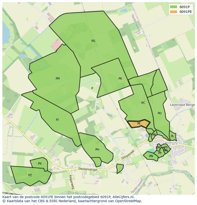 Afbeelding van het postcodegebied 6091 PE op de kaart.
