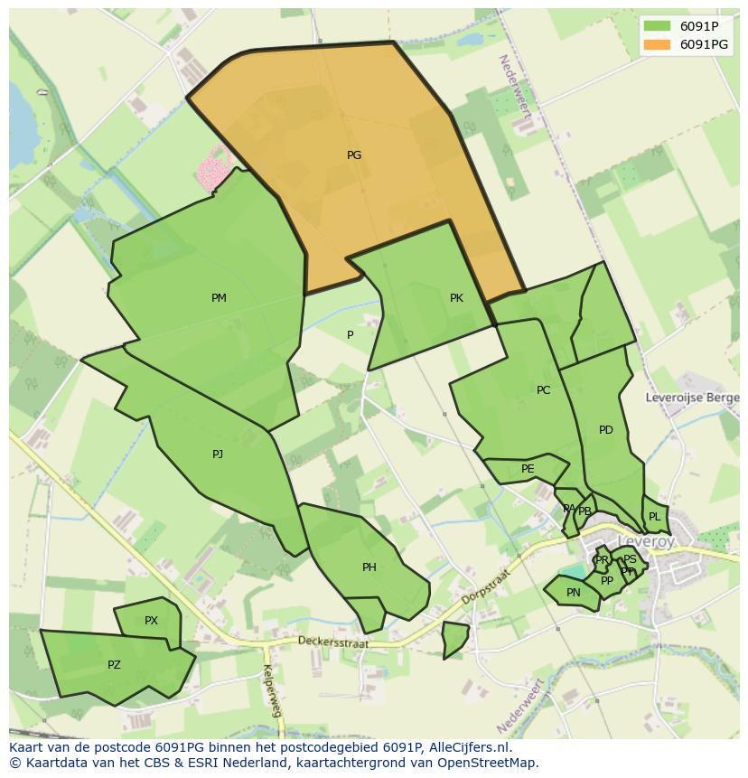 Afbeelding van het postcodegebied 6091 PG op de kaart.