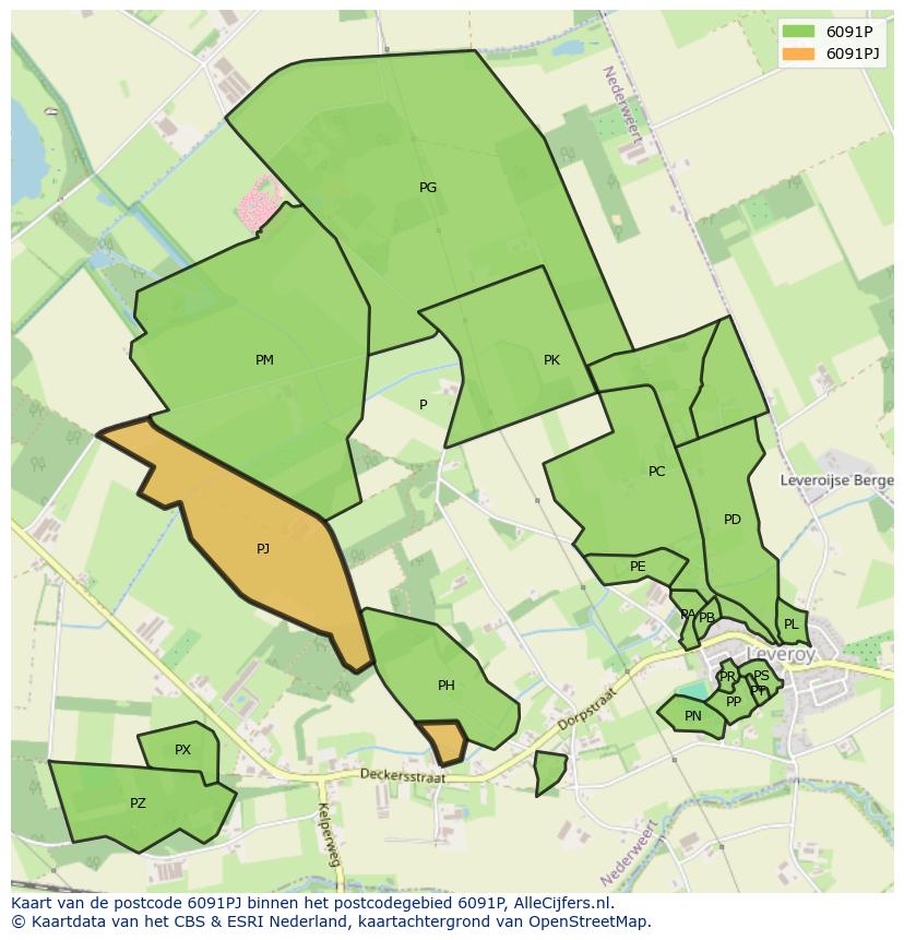 Afbeelding van het postcodegebied 6091 PJ op de kaart.