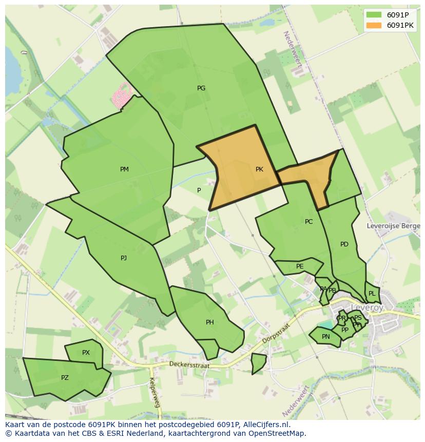 Afbeelding van het postcodegebied 6091 PK op de kaart.