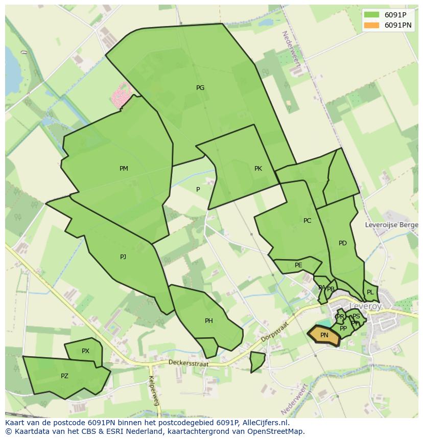 Afbeelding van het postcodegebied 6091 PN op de kaart.