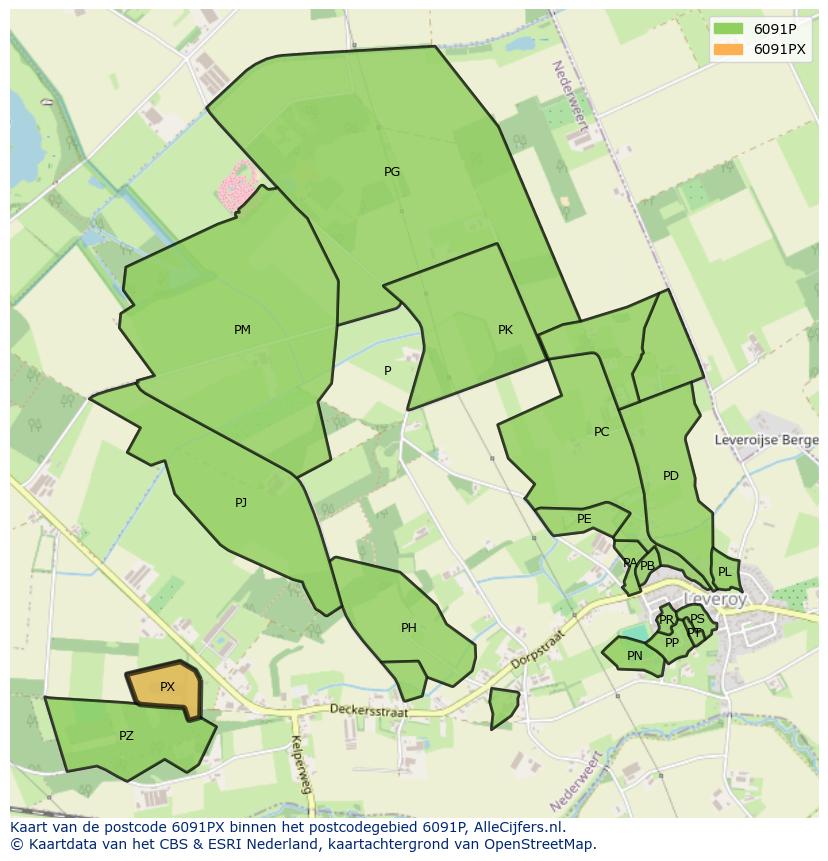 Afbeelding van het postcodegebied 6091 PX op de kaart.