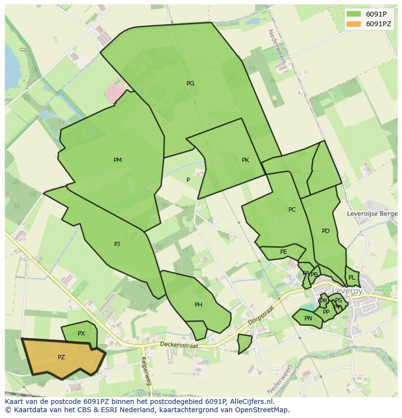 Afbeelding van het postcodegebied 6091 PZ op de kaart.