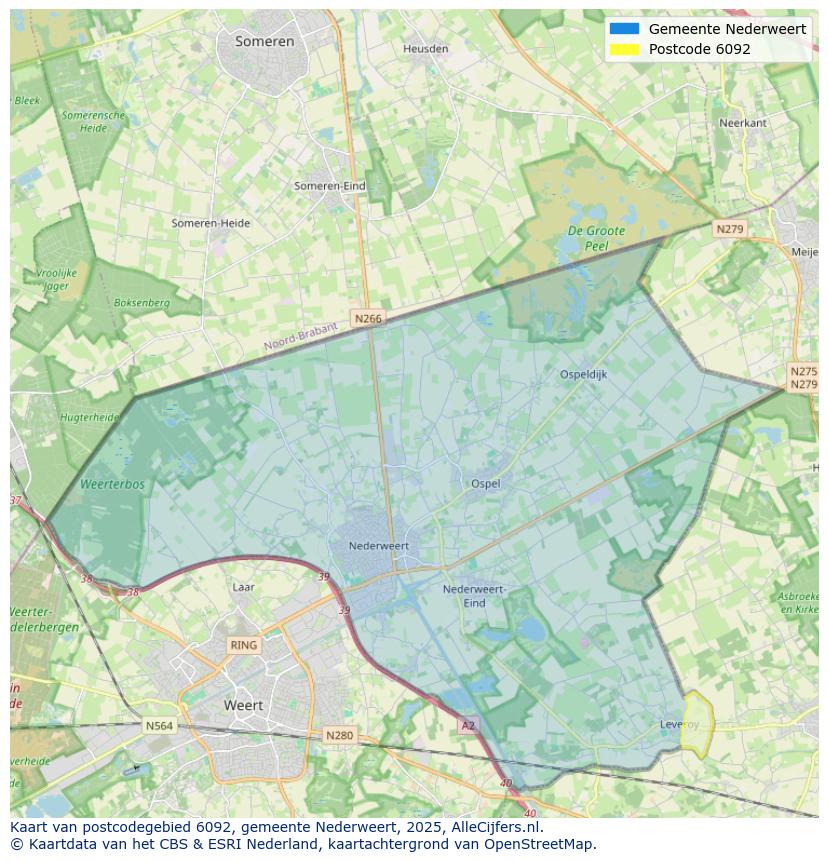 Afbeelding van het postcodegebied 6092 op de kaart.