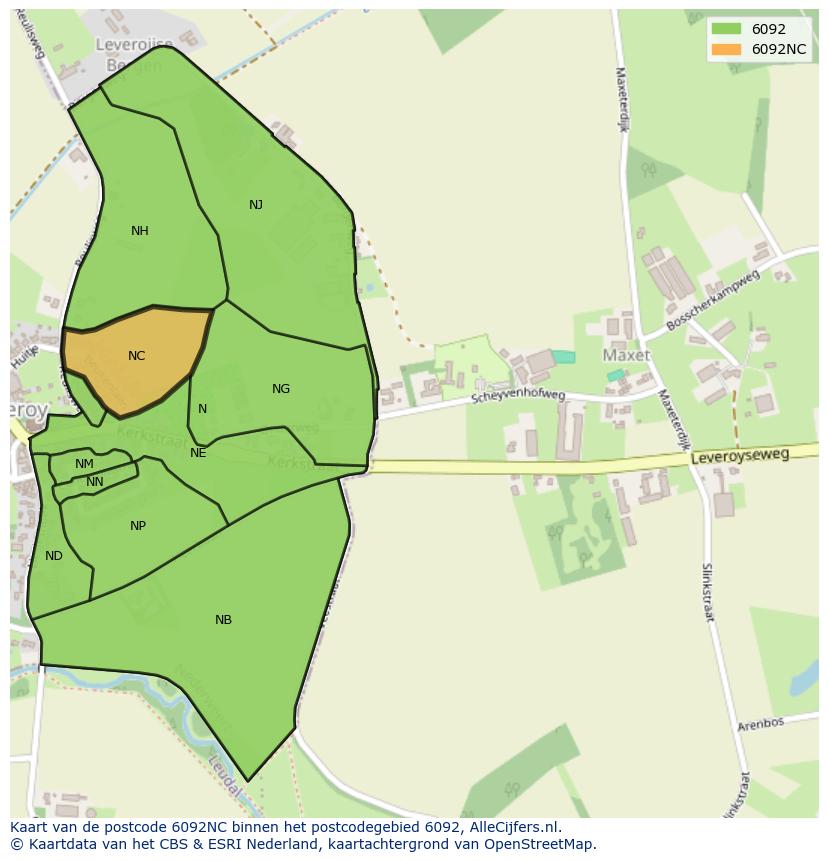 Afbeelding van het postcodegebied 6092 NC op de kaart.