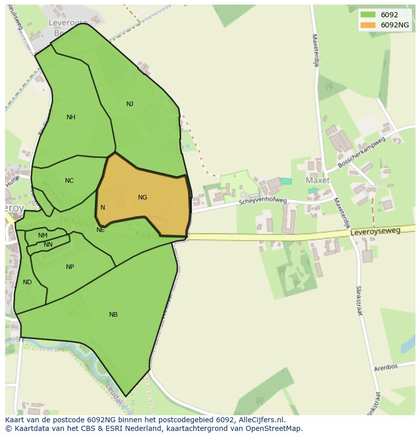 Afbeelding van het postcodegebied 6092 NG op de kaart.