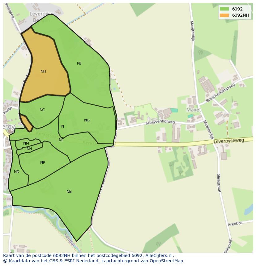 Afbeelding van het postcodegebied 6092 NH op de kaart.