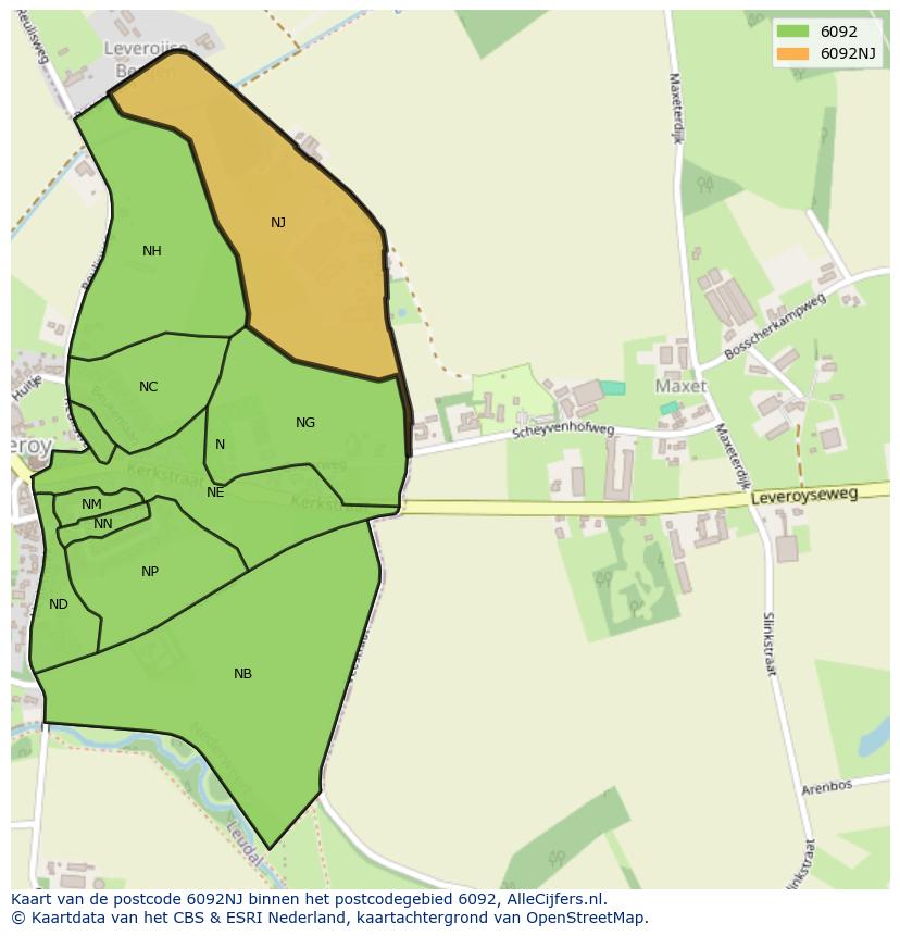 Afbeelding van het postcodegebied 6092 NJ op de kaart.