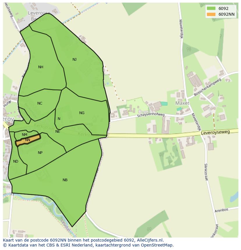 Afbeelding van het postcodegebied 6092 NN op de kaart.
